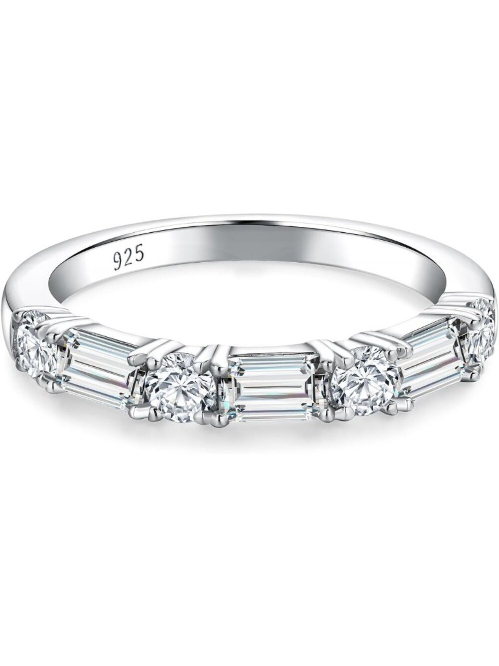 Stackable Half Eternity Band Ring for Women - Sterling Silver with Birthstones